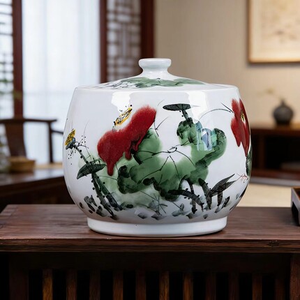 景德镇陶瓷米缸油缸面缸水桶20/30/50斤家用防潮防虫茶叶罐储物罐