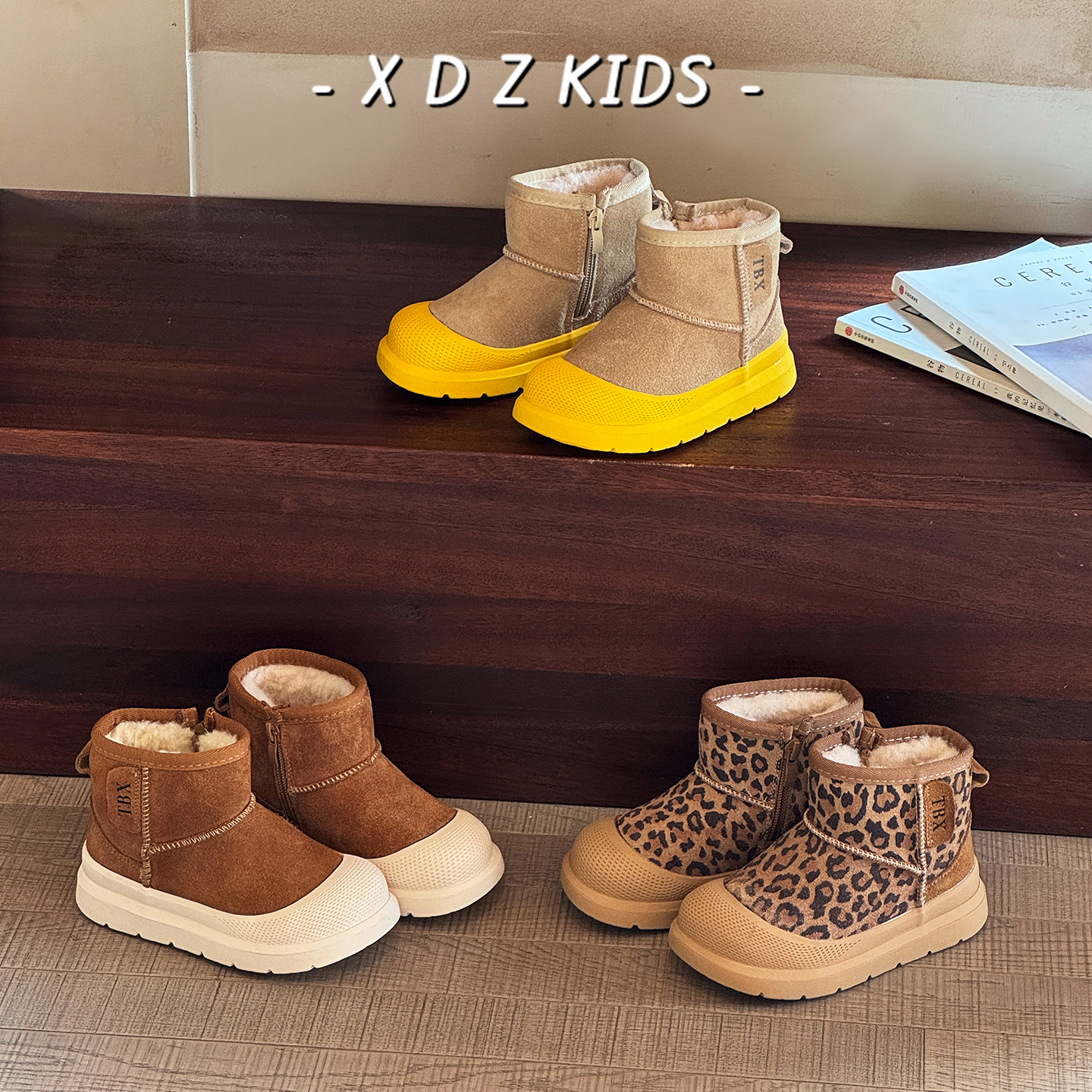 儿童冬季加厚雪地靴2025新款男童宝宝时尚豹纹大棉鞋真皮女童棉靴