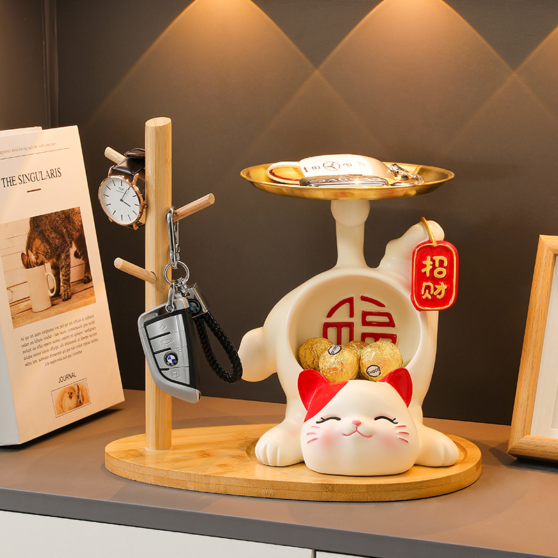 招财猫钥匙收纳玄关摆件喜庆可爱