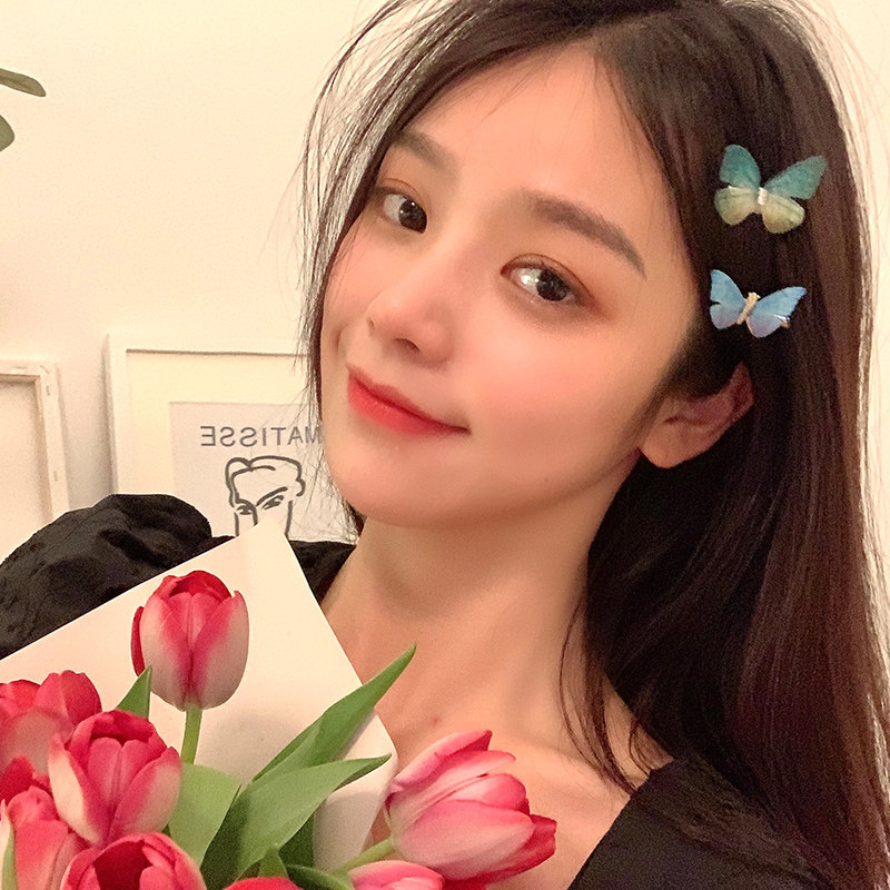 森系超仙蝴蝶发夹带钻鸭嘴夹边夹网红发饰仙女头饰刘海夹少女发卡