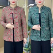 立领百搭休闲时尚 秋冬款 盘扣印花妈妈加绒开衫 保暖国风棉袄女外套