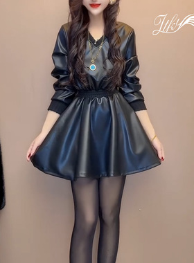 显瘦洋气法式小黑裙气质黑色中长款连衣裙女长袖收腰轻奢打底裙子