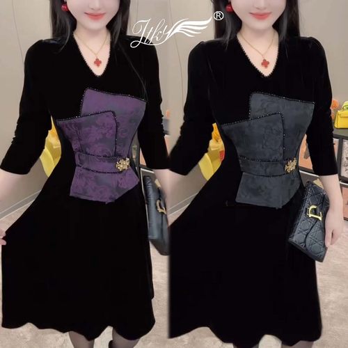 丝绒连衣裙女2025冬季新款