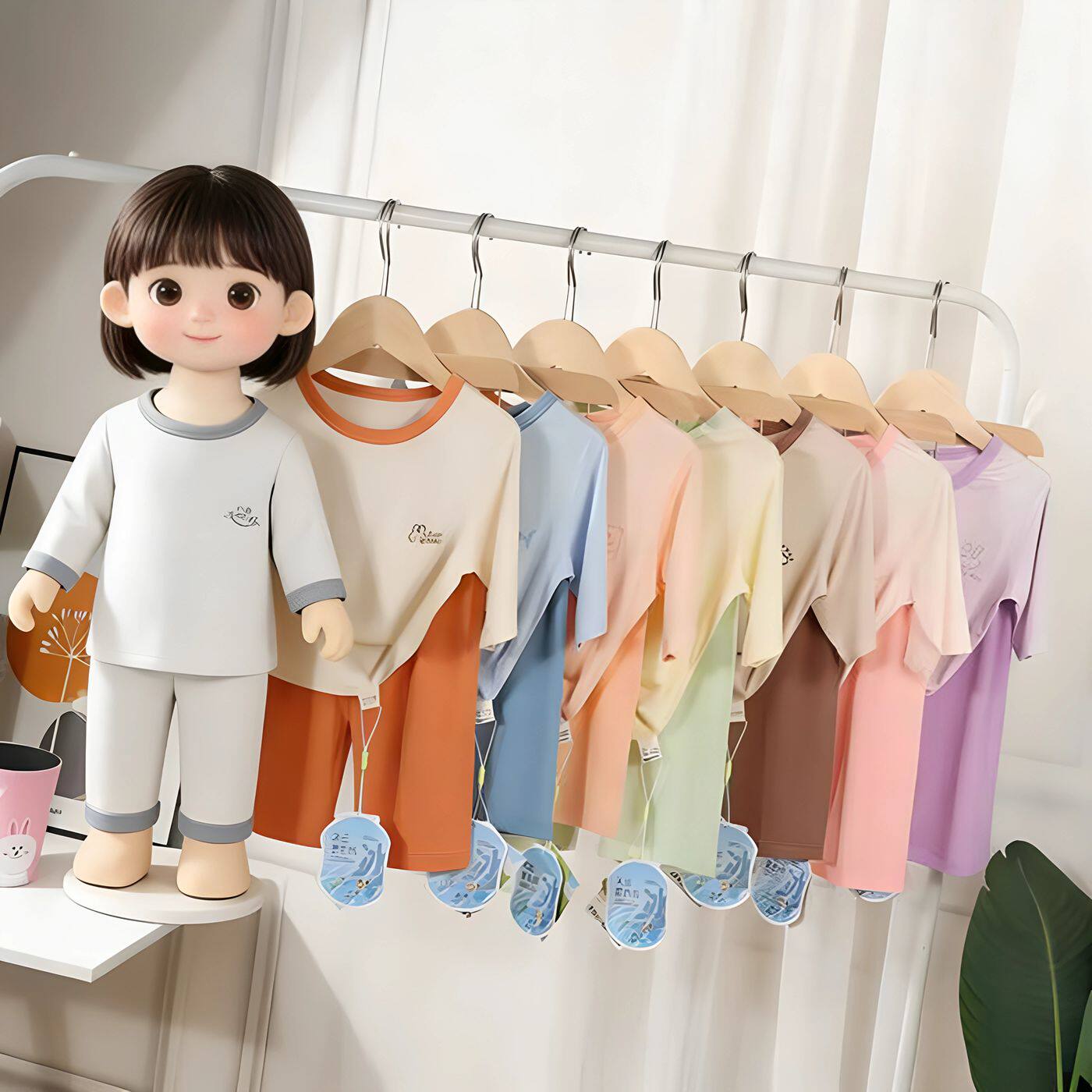 夏季莫代尔儿童家居服套装男女童短袖薄款凉睡衣宝宝空调服七分裤