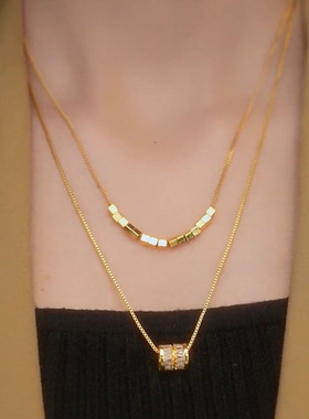 小众双层叠戴方块项链i