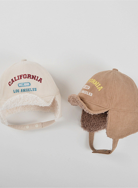 精品新款男童帅气加绒保暖护耳帽秋冬季宝宝儿童灯芯绒防风雷风帽