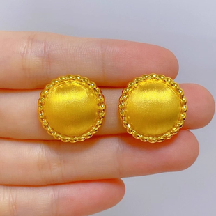 古法金珠耳钉女金色小众设计精致简约百搭气质轻奢高级感耳环配饰