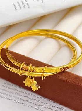 金店同款铃兰花碎冰冰双环手镯亮面素圈碎金镯子精致送女友新