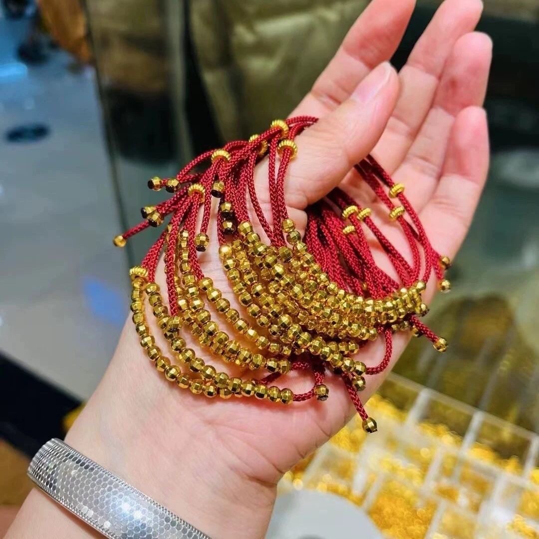 金店同款转运蹦迪珠红色细绳手链女新中式本命年编织红绳手链百搭