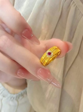 黄金色铜镀金花丝点钻祥云戒指女款复古宫廷风如意闭口指环送闺蜜