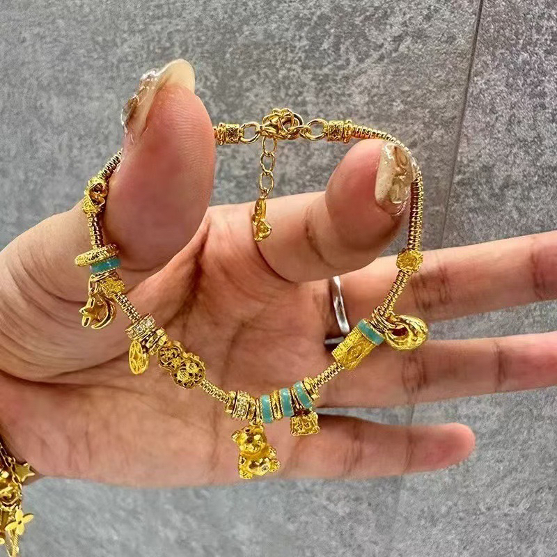 黄金色镶钻小熊金坨坨盘缠手链女新中式招财纳福国潮轻奢精致手饰