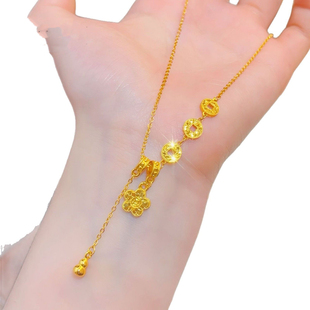 cnc碎冰冰爆闪有钱花朵项链女仿真黄金中式钱币流苏小葫芦锁骨链