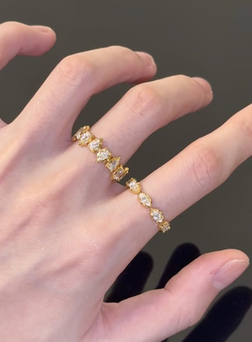 法式轻奢精致2024新款满钻马眼戒错位水滴指环夏季显白百搭手饰品