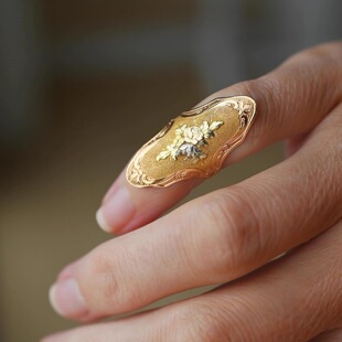 黄金色鸢尾玫瑰花戒指新轻奢中式古风护甲指套高级气质尾戒指环