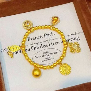 黄金色八宝罗盘缠葫芦手串女款高级感许愿池古法沙金刚杵手链叠戴
