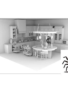 maya c4d场景模型-05768 3D厨房餐具模型+渲染