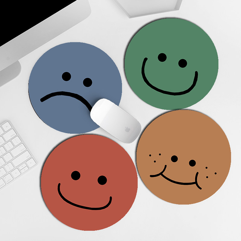 女生电脑鼠标垫可爱表情情绪可爱圆形锁边办公小号鼠标垫子