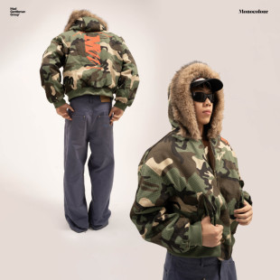 MCR 联名双面防兔毛座山雕毛领迷彩连帽棉服男夹克派克服 MGG