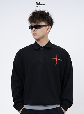 【红色十字】MGG 复古运动POLO衫美式印花卫衣黑色系休闲训练服