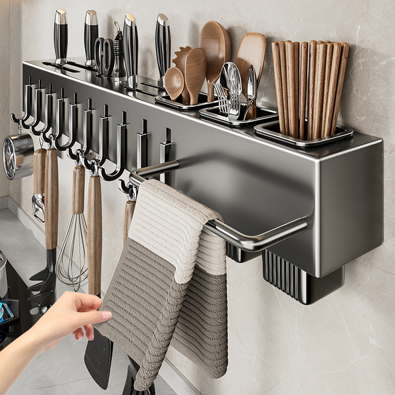 厨房刀具用品壁挂式多功能刀架置物架免打孔筷笼一体收纳架筷子筒