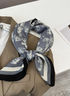 新款洋气卡其灰色柔软小围巾女士冬护颈方巾领巾系脖丝巾腰间装饰