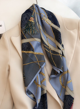 洋气蓝灰色时尚气质大方巾女欧美春秋夏季时尚围巾空调房披肩两用