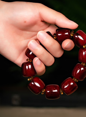 牦牛角手串西藏红桶珠佛珠男女士文玩饰品念珠手链枣珠血牛角手珠