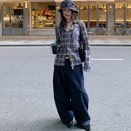 7AM10PM 时髦廓形香蕉牛仔裤 复古原色牛仔裤女百搭宽松显瘦长裤