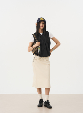 7AM10PM黑色带帽防晒无袖马甲 户外无袖坎肩骑行徒步外搭叠穿背心