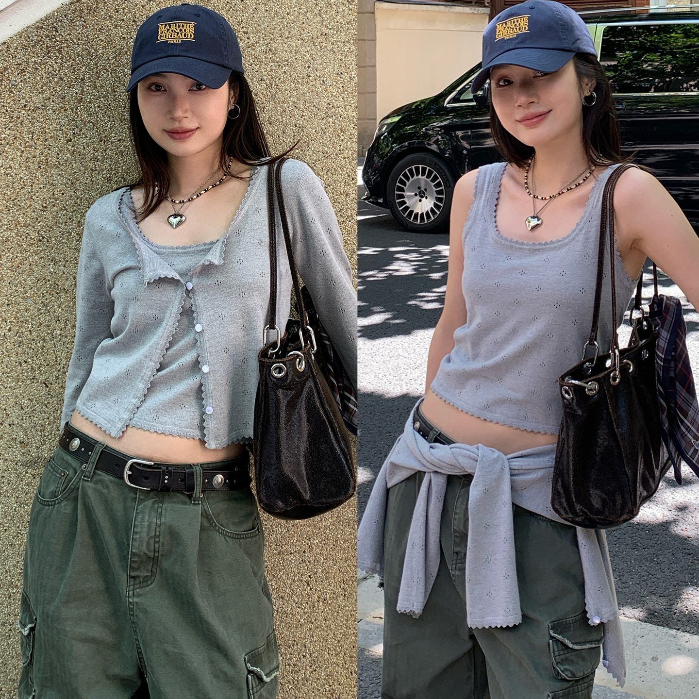 气质针织背心+毛衣开衫真两件套