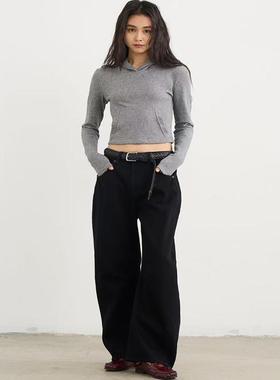 7AM10PM 气质修身连帽长袖打底衫女 2025新款长袖T恤灰色短款上衣