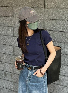 7AM10PM夏季新款T恤正肩圆领短袖女简约基础百搭白色打底体恤上衣