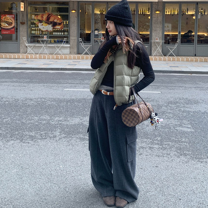 LWL251206 深灰色工装羊毛毛呢裤