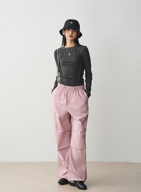 7AM10PM气质修身打底衫女新款拼接长袖T恤深灰色π型分割紧身上衣