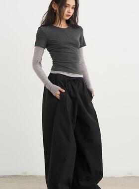 7AM10PM 凉感天丝气质显瘦套装女 2025黑灰打底衫t恤长短袖真两件