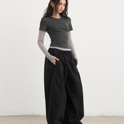 凉感天丝黑灰t恤长短袖真两件套