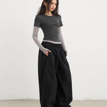 7AM10PM 凉感天丝气质显瘦套装女 2025黑灰打底衫t恤长短袖真两件