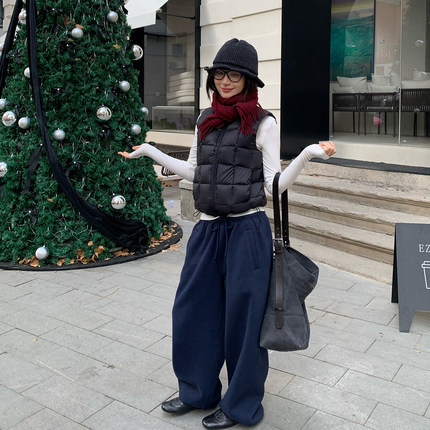 7AM10PM【1.01 00:00 新品】藏青色简约加绒卫裤