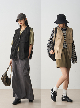 7AM10PM 双色工装马甲女 休闲多口袋春夏新款宽松100棉无袖外套