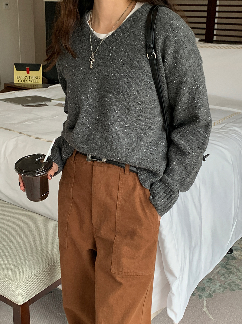 羊毛气质V翻毛衣女春季