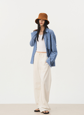 7AM10PM白色舒适棉麻香蕉裤 百搭休闲立体剪裁双褶宽松直筒长裤女