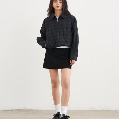 绿黑格短外套工装夹克上衣