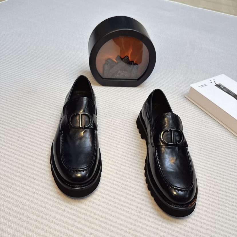 新款男真皮厚底一脚蹬乐福鞋