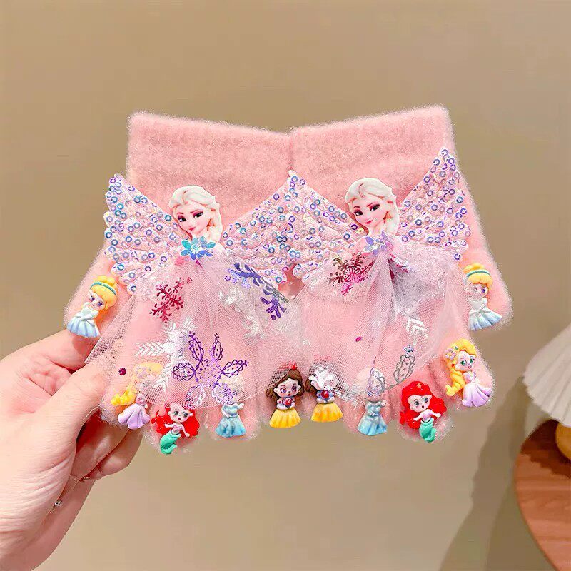 艾莎公主可爱保暖美甲毛绒手套