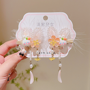 国风小兔子发夹女童古风粉色发饰中国风汉服夹子宝宝发卡女童礼物