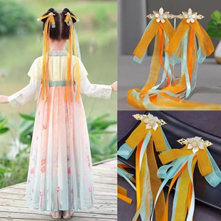 中国风女童汉服发夹古装头饰发卡超仙小女孩后压鹿神飘带公主发饰