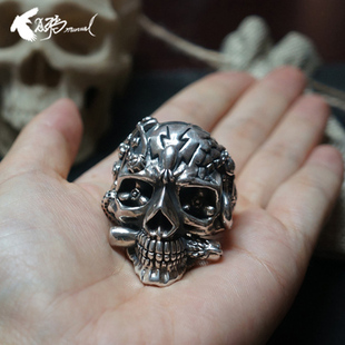 A鸦原创手工敢死队幸运戒指环朋克墨西哥匪帮风格机车925纯银男款