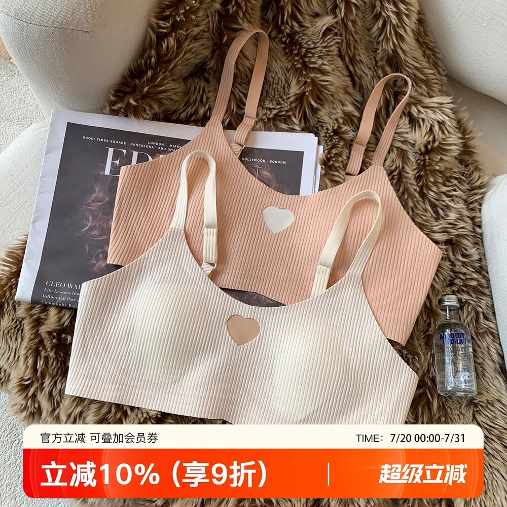 云感薄款内衣女螺纹棉质微聚拢大胸显小无钢圈软支撑防下垂文胸罩
