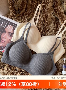 秋冬磨毛螺纹手掌杯内衣女小胸聚拢上托无钢圈收副乳防下垂文胸罩