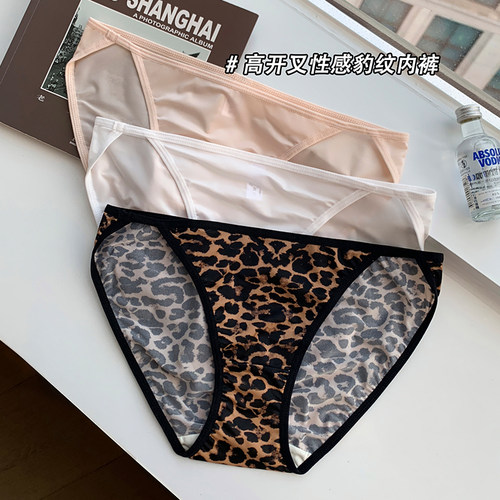 提未苏女性感豹纹缎面高开叉内裤
